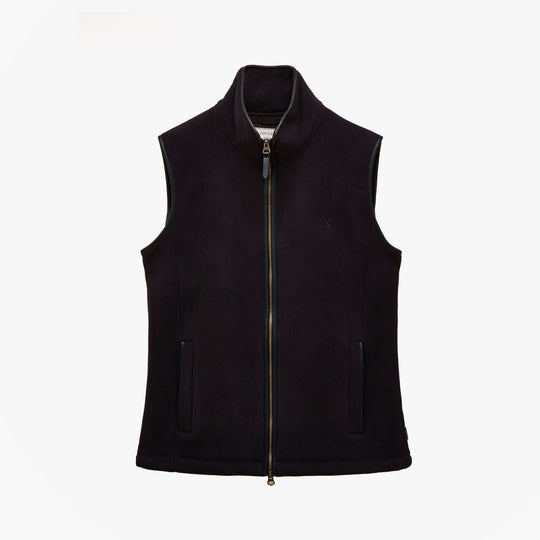 Joules HERITAGE FLEECE Mens Gilet Black front view, sleeveless, zip closure, made from 100% recycled polyester.