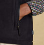 Joules HERITAGE FLEECE Mens Gilet Black detail view showcasing zip pocket and fabric texture.
