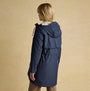 Joules PORTWELL Waterproof Hoodie Raincoat With Adjustable Waist Navy, back view, showcasing the hood and adjustable waist.