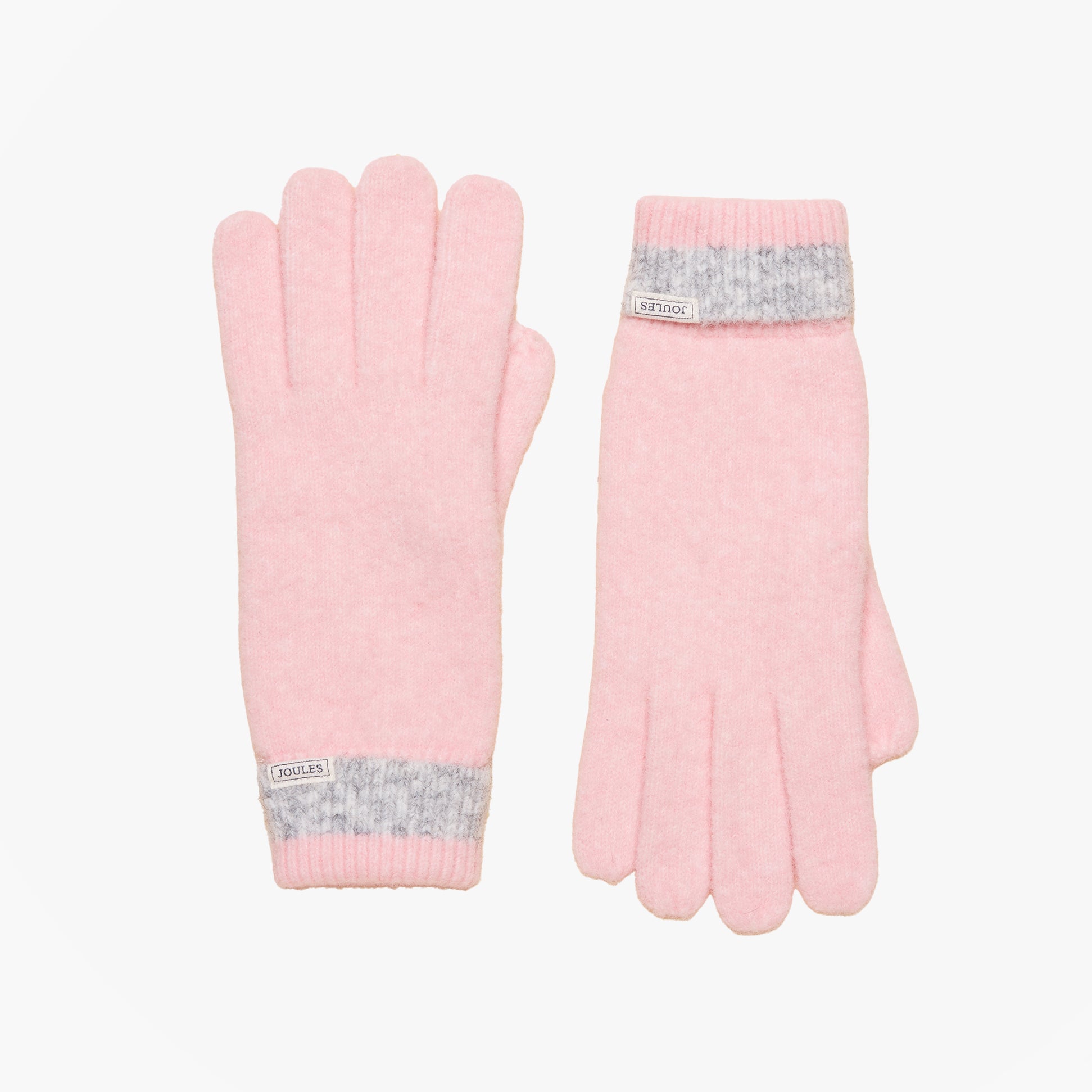 Joules POPLEY STRIPE Womens Gloves Pink/Grey detail view of gloves showing pink and grey colors.