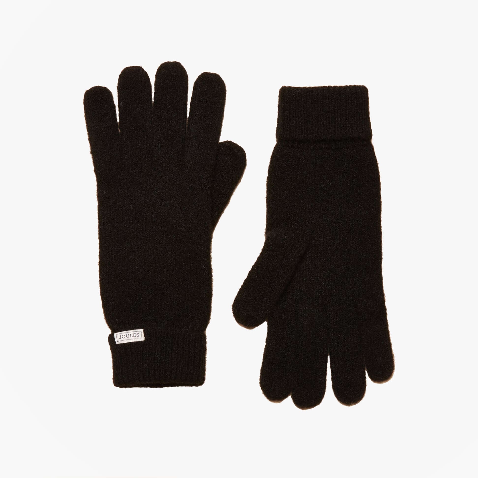 Joules ROSA Womens Gloves Black front view, made from recycled polyester and wool blend.