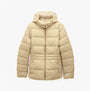 Joules HADLOW Womens Padded Short Coat Neutral front view showcasing the beige zip-up design with a hood.