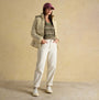 Joules HADLOW Womens Padded Short Coat Neutral front view, styled with casual outfit and cap.