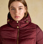 Joules HADLOW Womens Padded Short Coat Red front view, featuring zip closure and a stylish hood.