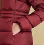 Joules HADLOW Womens Padded Short Coat Red detail view showing pocket and arm.