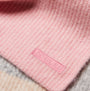 Joules POPLEY STRIPE Womens Winter Pink/Grey detail view of pink fabric with logo, showcasing soft texture and design.