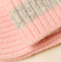 Joules POPLEY STRIPE Womens Beanie Pink/Grey detail view of fabric texture and color stripes