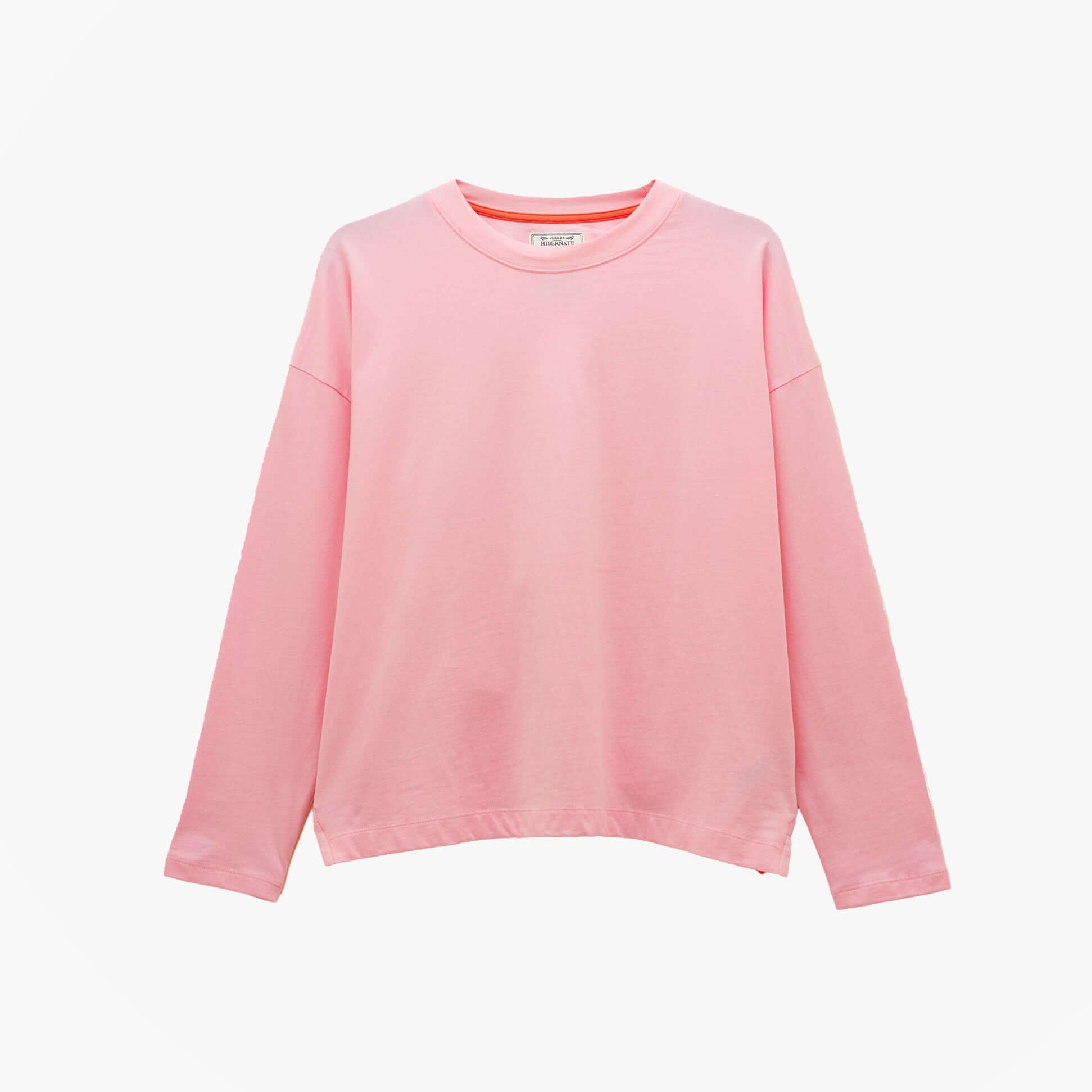 Joules JERSEY Pyjama Top Womens Sweatshirts Pink front view, 100% cotton long sleeve sweatshirt.