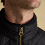 Joules MAYNARD Mens Diamond Quilted Jacket Black detail view of collar and zipper