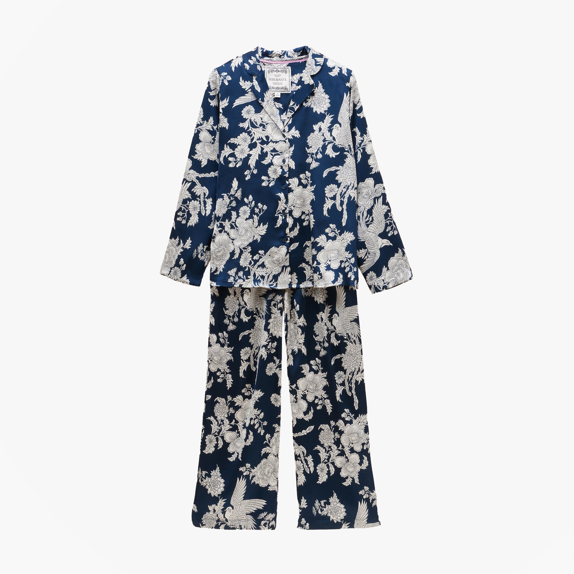 Joules BONNIE Womens Pyjama Set Navy Floral front view showcasing floral print and long sleeves