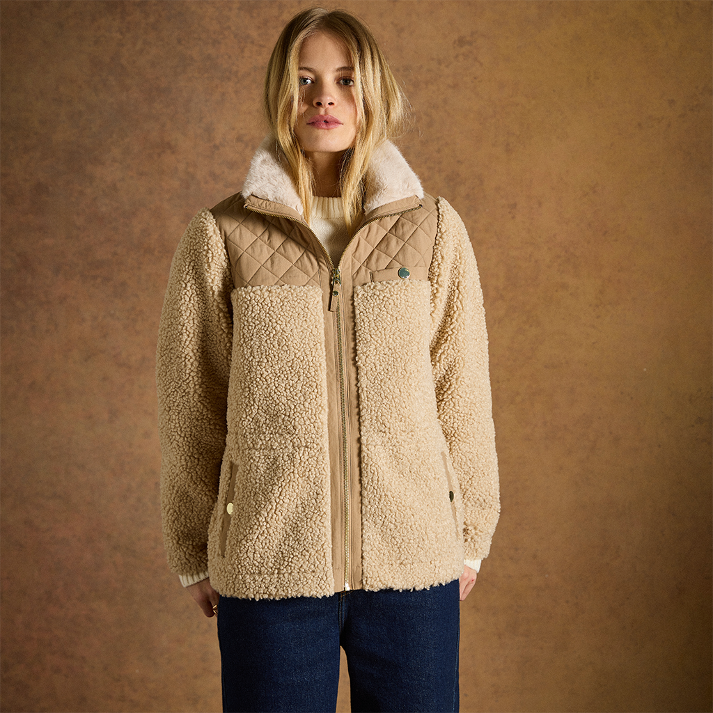 Joules FAUX FUR TADWORTH Womens Quilted Jackets Cream