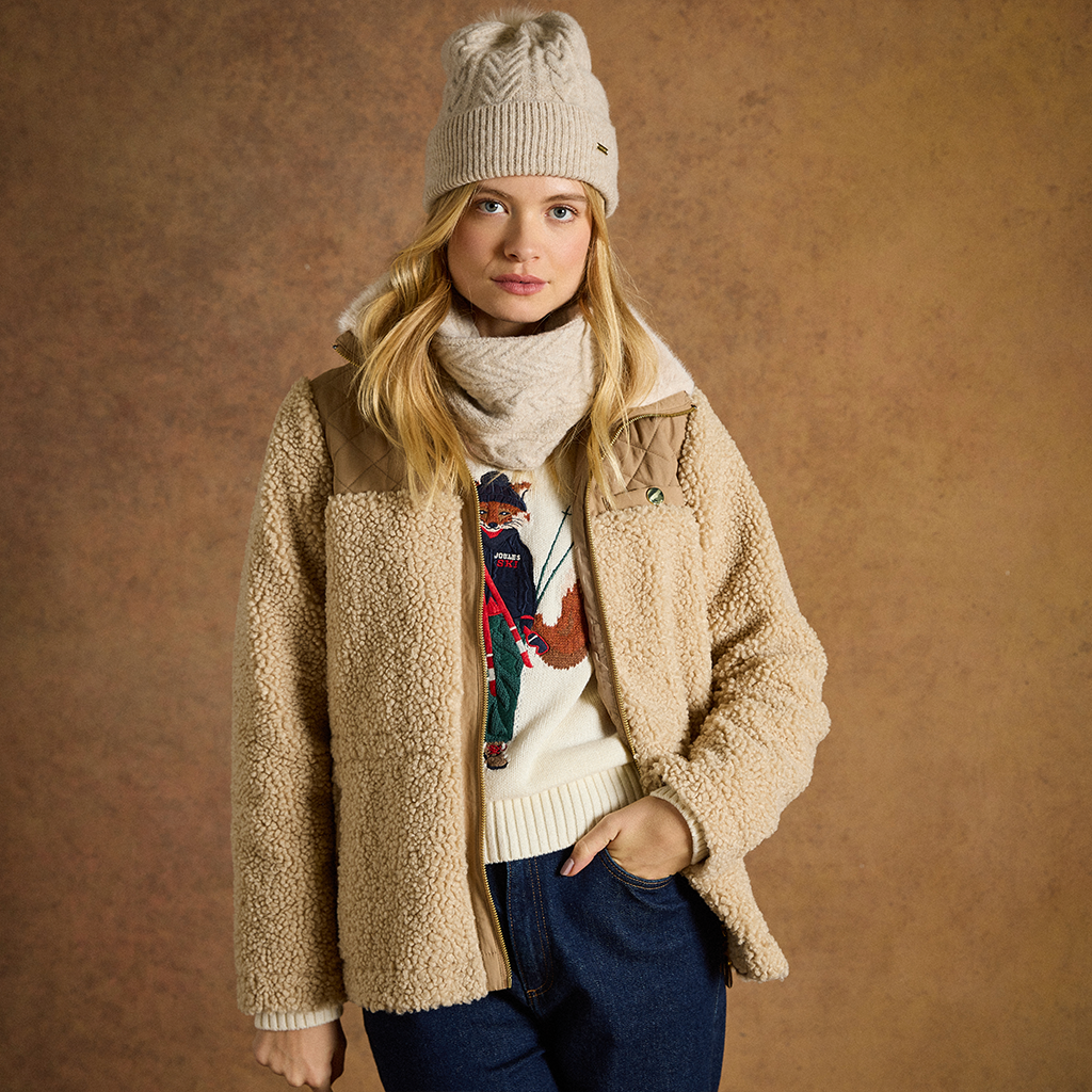 Joules FAUX FUR TADWORTH Womens Quilted Jackets Cream