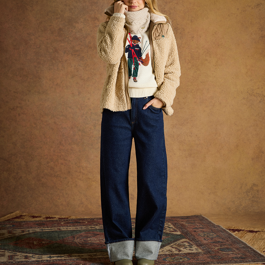 Joules FAUX FUR TADWORTH Womens Quilted Jackets Cream