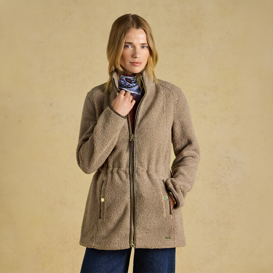 Joules BORG HERITAGE LONGLINE Womens Longline Jackets Mink Brown