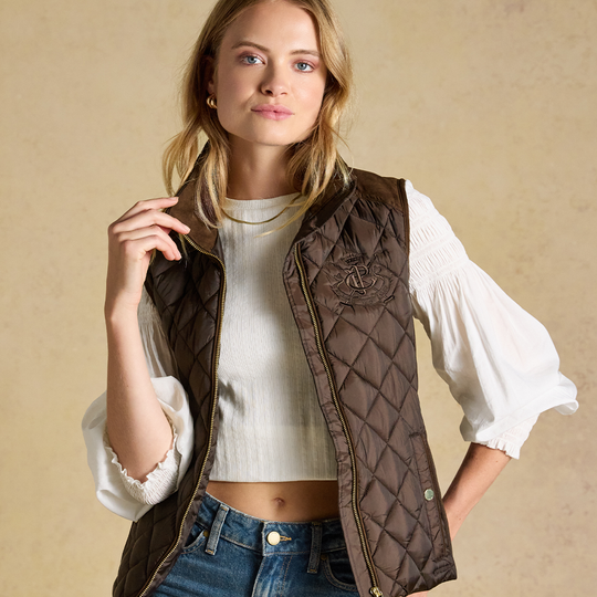 Joules BRAEMAR LUXE Womens Gilet Chocolate Brown