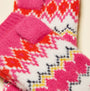 Joules KARA Fingerless Fairisle Glove Pink detail view showcasing vibrant patterns and textures.