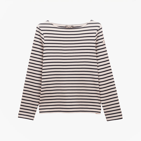 Joules HARBOUR Boat Neck 100% Cotton Breton Top Cream/Navy Stripe front view.