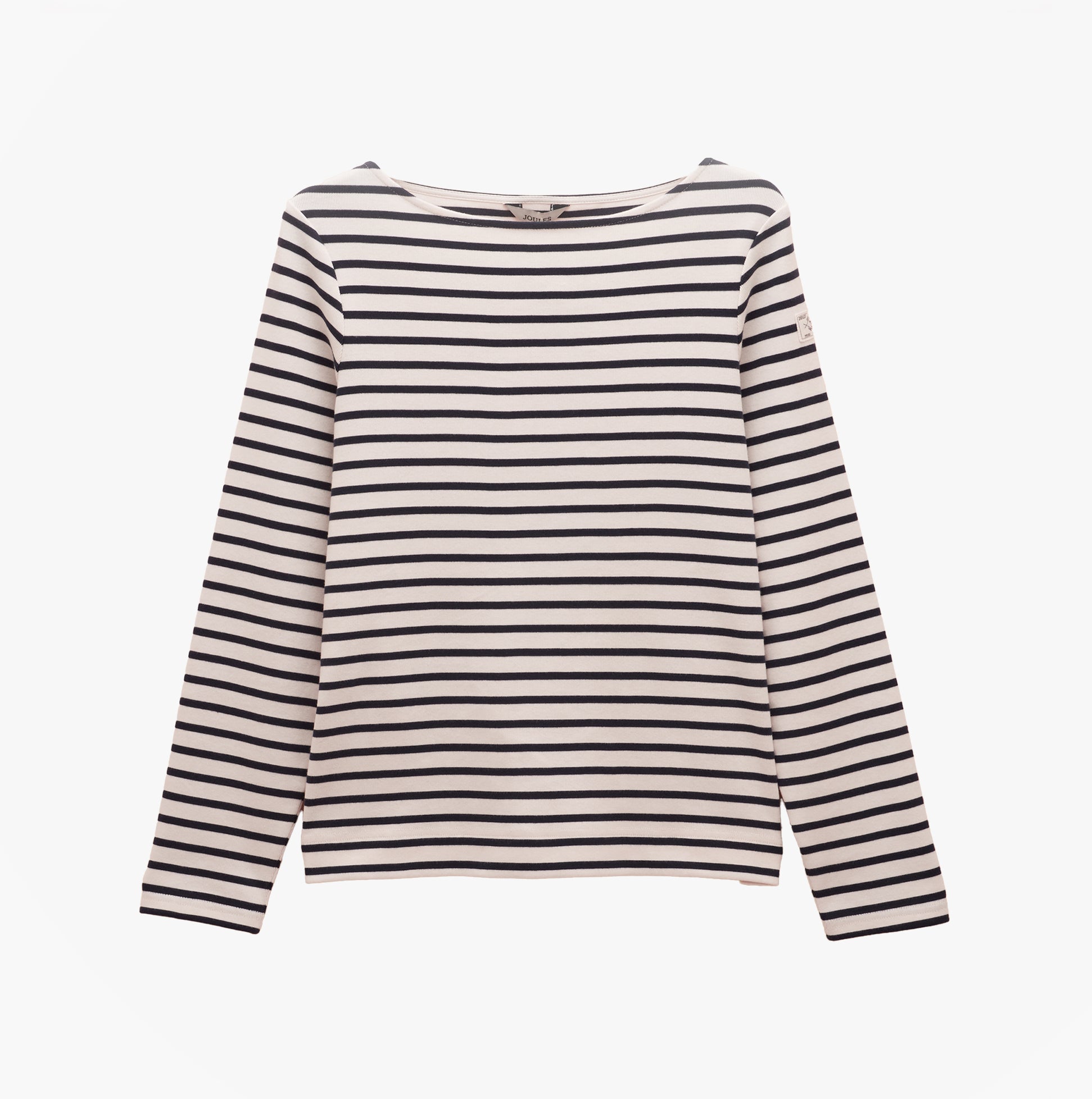 Joules HARBOUR Boat Neck 100% Cotton Breton Top Cream/Navy Stripe front view.
