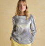 Joules HARBOUR Boat Neck 100% Cotton Breton Top Cream/Navy Stripe front view.