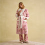 Joules MATILDA Womens Night Gown Pink Dogs, front view, showcasing pink dog print, borg fleece collar, and patch pockets.