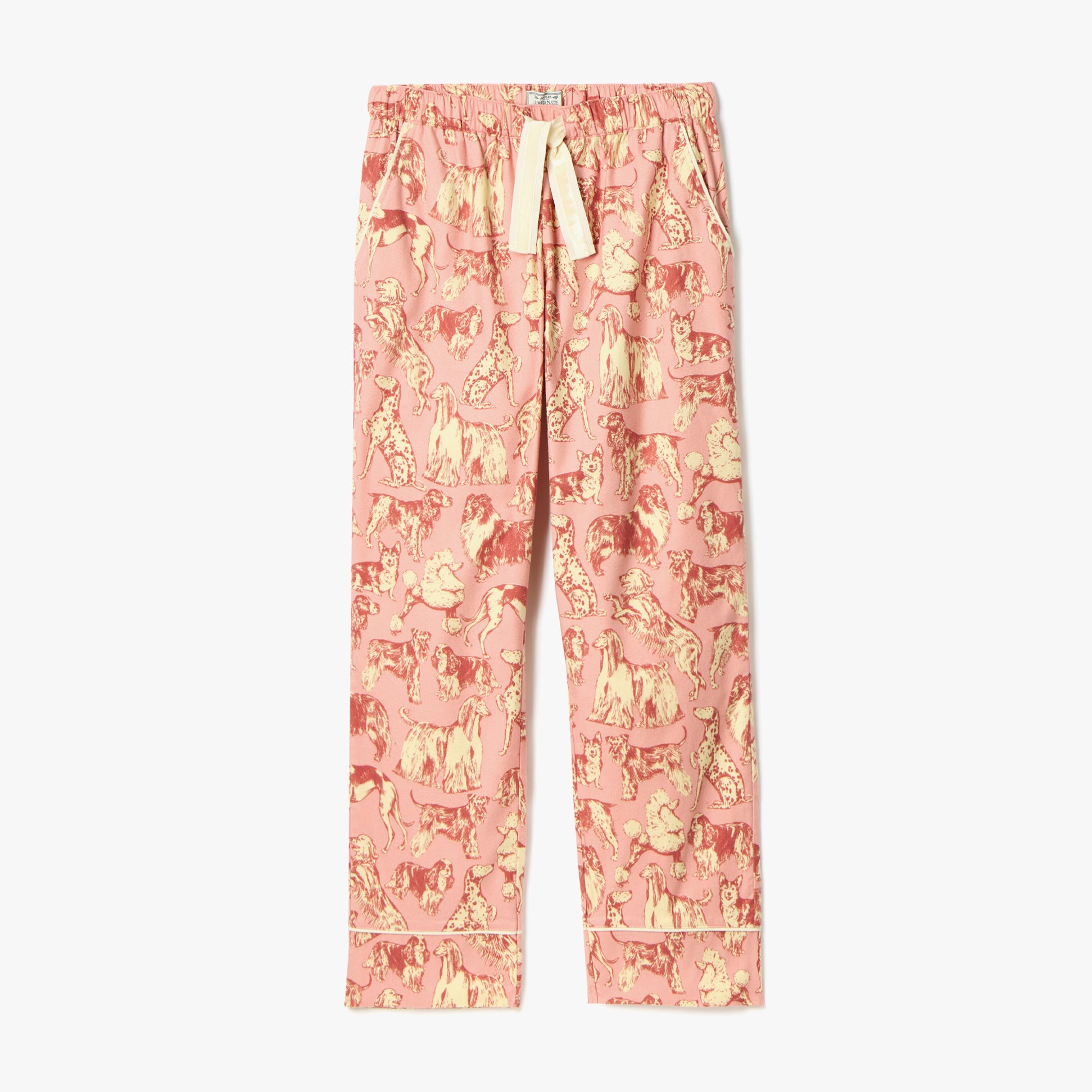 Joules STELLA Womens Pyjama Bottoms Pink Dogs front view with hand-drawn dog print and elasticated waist.