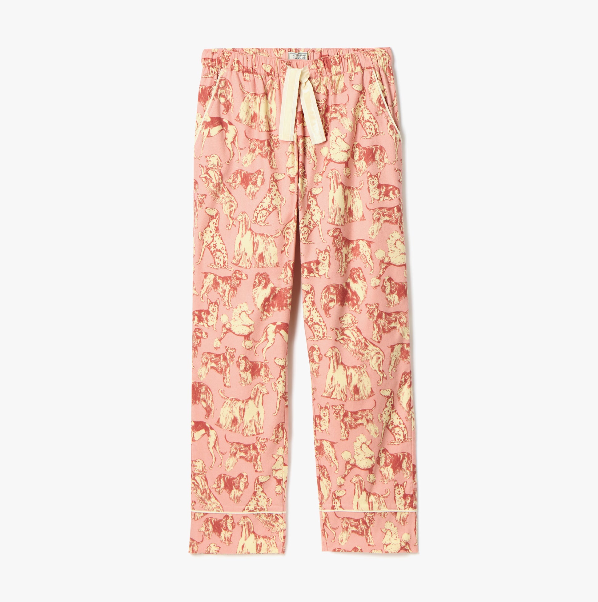 Joules STELLA Womens Pyjama Bottoms Pink Dogs front view with hand-drawn dog print and elasticated waist.