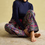 Joules STELLA Womens Pyjama Bottoms Damask side view with navy top, showcasing floral pattern and deep cuffs.