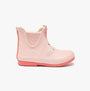 Joules RAINDANCE Girls Wellies Bunny side view pink rubber wellington boots with fleece lining and round toe.