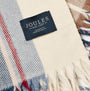 Close-up detail view of Joules LANGTREE Womens Scarf Cream Check showing brand label and woven texture.
