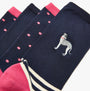 Joules EVERYDAY 2-Pack Womens Socks Navy Dog front view featuring dog design and colorful accents.