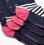 Joules EVERYDAY 2-Pack Womens Socks Navy Dog close-up view showing patterned and solid designs with pink details.