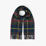 Joules LANGTREE Womens Scarf Navy Check front view showcasing plaid pattern and fringed edges.
