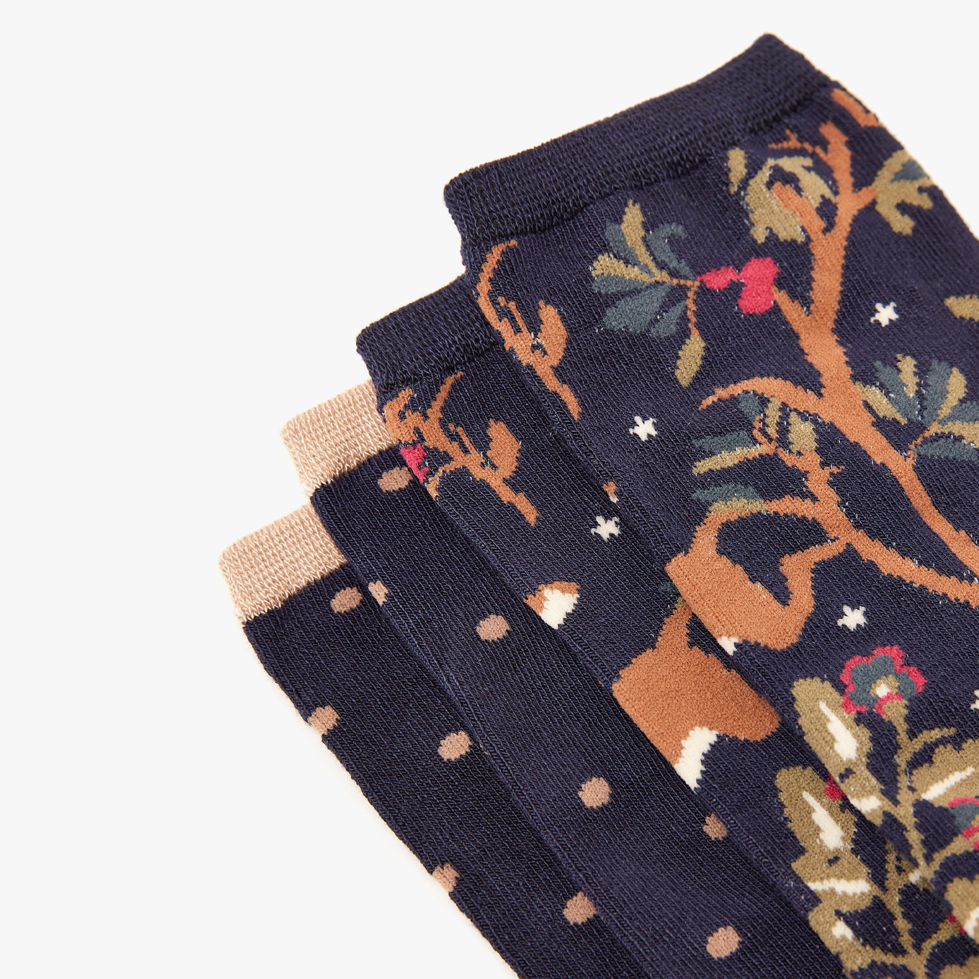 Joules EVERYDAY 2-Pack Womens Socks Navy Wood close-up detail view showcasing patterned designs.