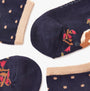 Joules EVERYDAY 2-Pack Womens Socks Navy Wood top detail view displaying designs and color patterns.
