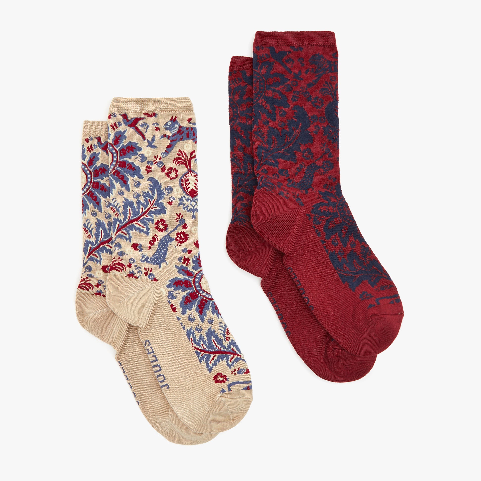 Joules EVERYDAY 2-Pack Womens Socks Neutral Demask front view showcasing floral design and rich colors.