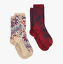 Joules EVERYDAY 2-Pack Womens Socks Neutral Demask front view showcasing floral design and rich colors.