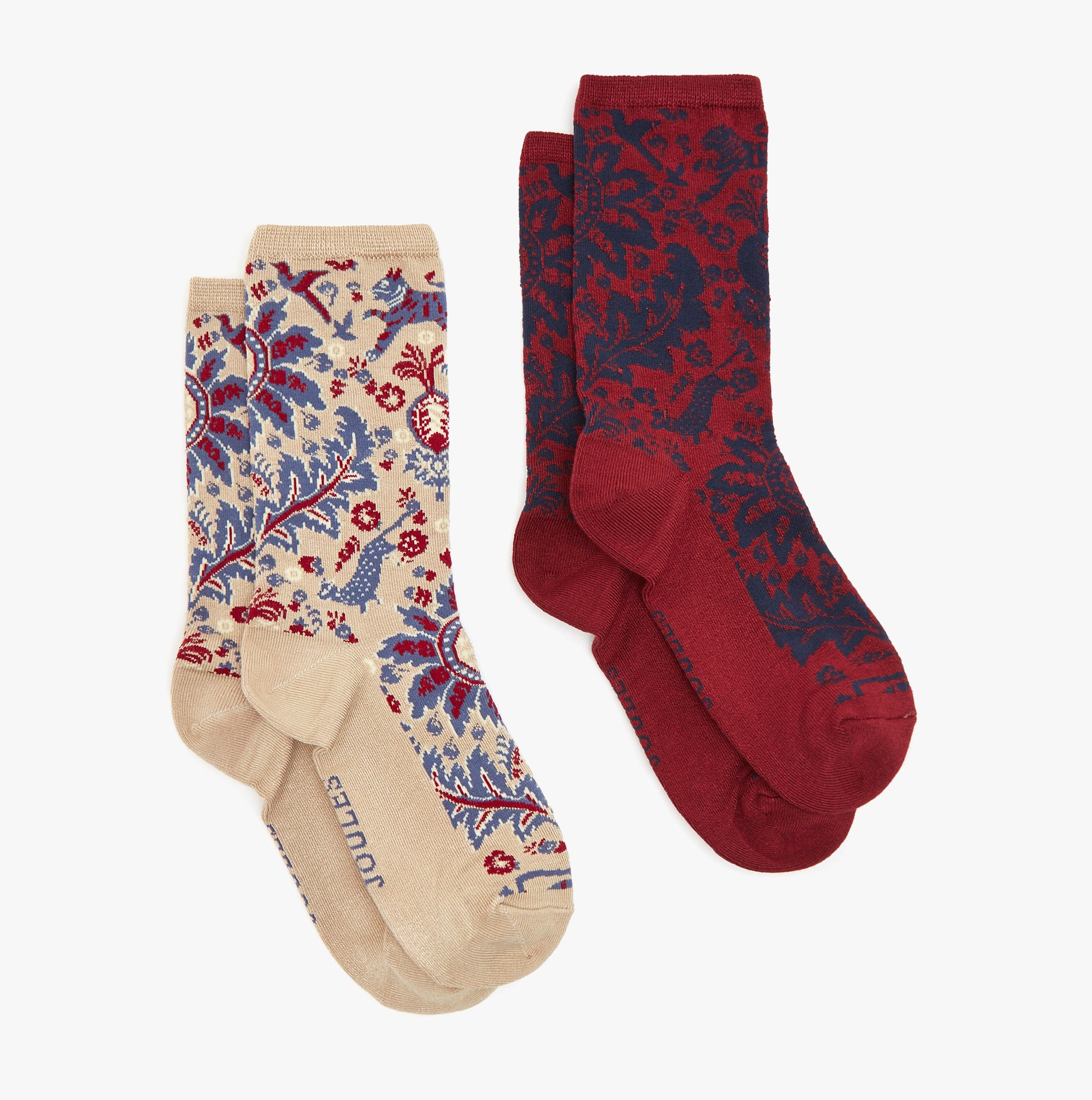 Joules EVERYDAY 2-Pack Womens Socks Neutral Demask front view showcasing floral design and rich colors.