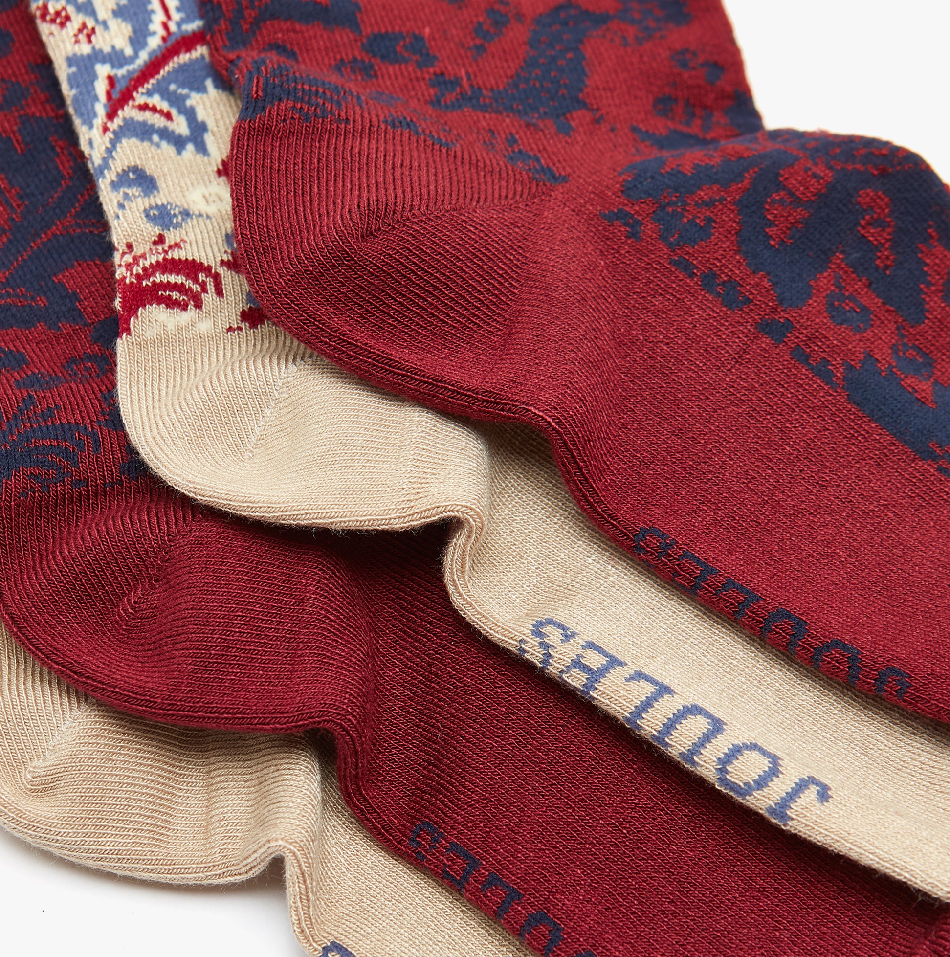 Joules EVERYDAY 2-Pack Womens Socks Neutral Demask detail view showing fabric patterns and colors.