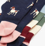 Joules EVERYDAY 2-Pack Womens Socks Navy Patch detail view showing navy socks with dog pattern and assorted colorful accents.