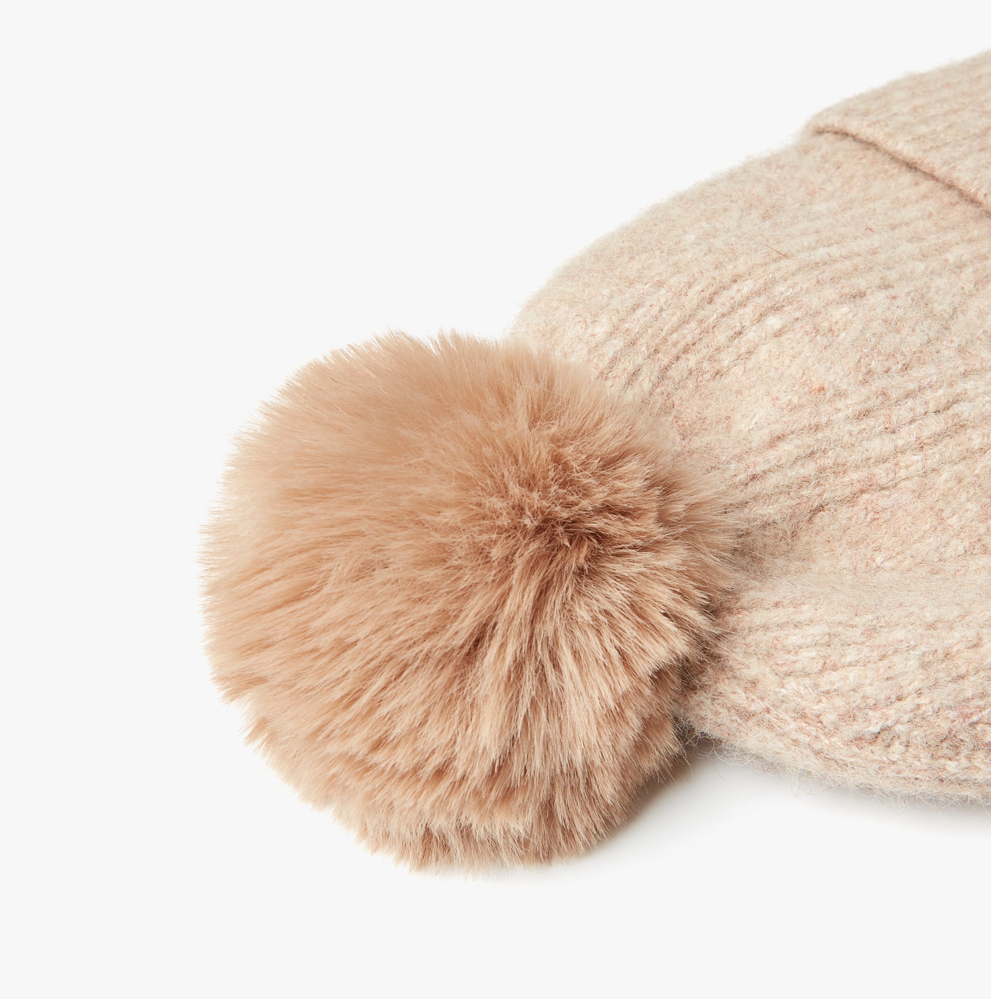 Joules EFFIE Womens Knitted Bobble Hat Camel detail view of pom pom