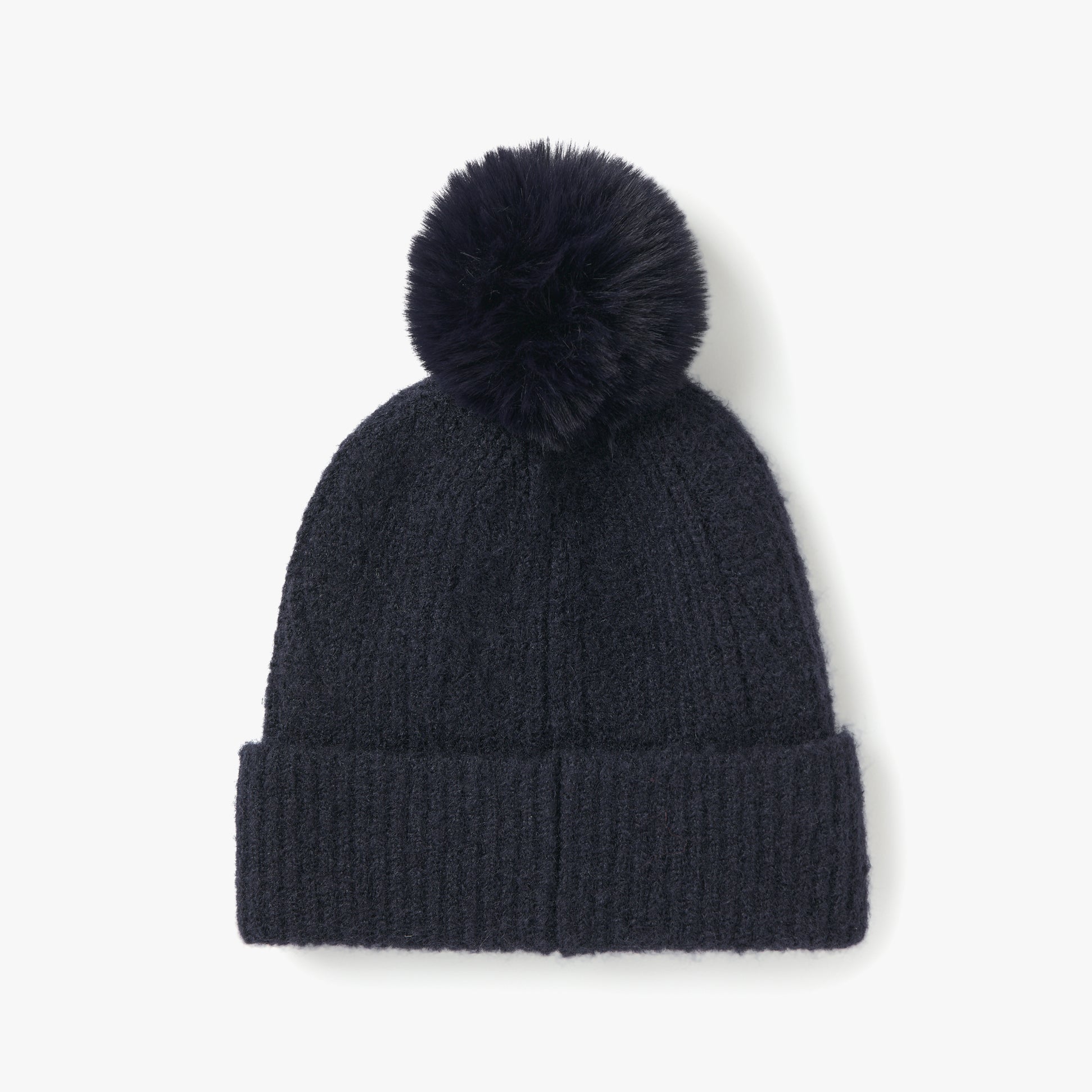 Joules EFFIE Womens Knitted Bobble Hat Navy front view showing soft texture and fluffy pom pom.