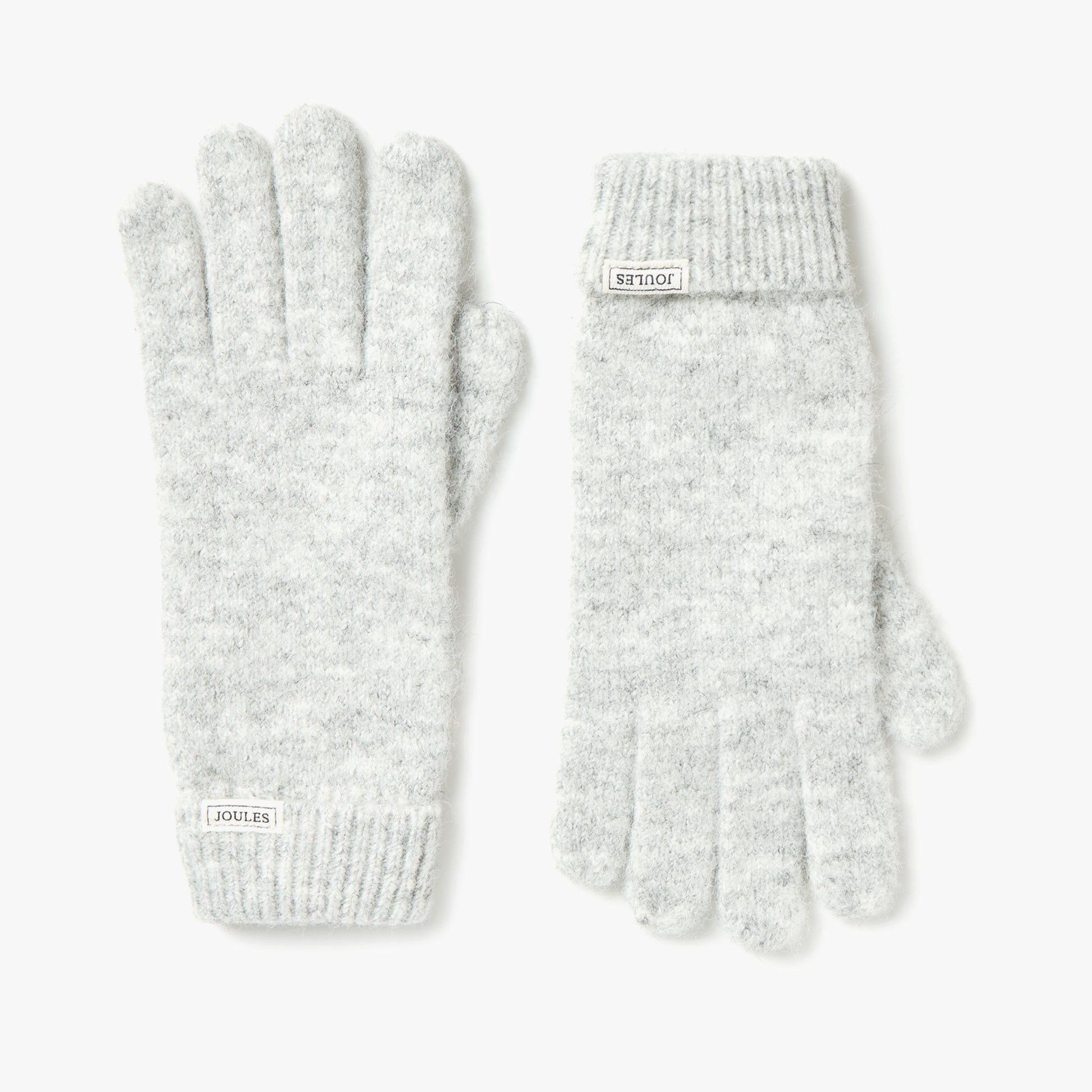 Joules CAVERSHAM Womens Gloves Grey front view showcasing soft, warm texture, featuring brand label on cuff.