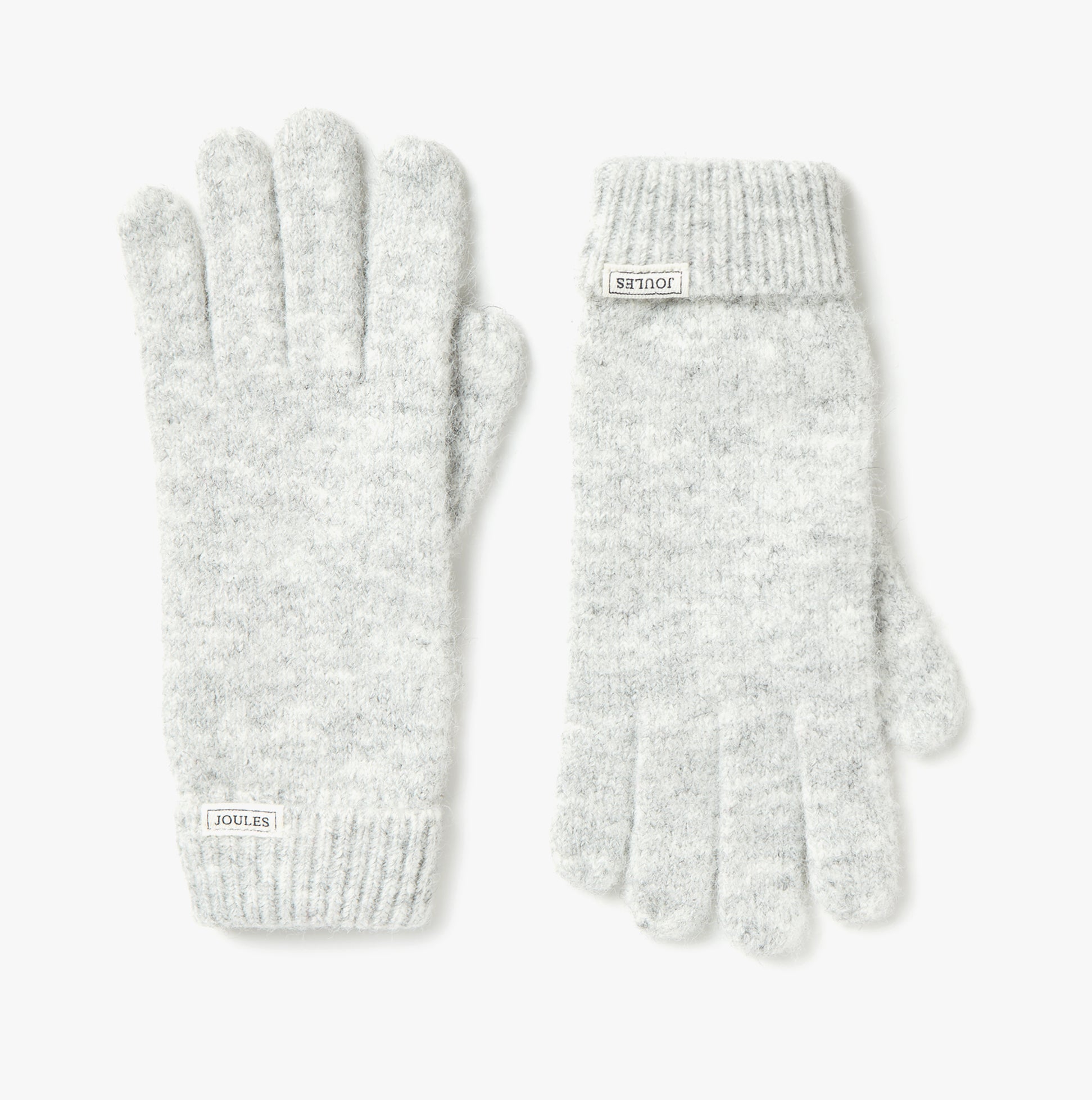 Joules CAVERSHAM Womens Gloves Grey front view showcasing soft, warm texture, featuring brand label on cuff.