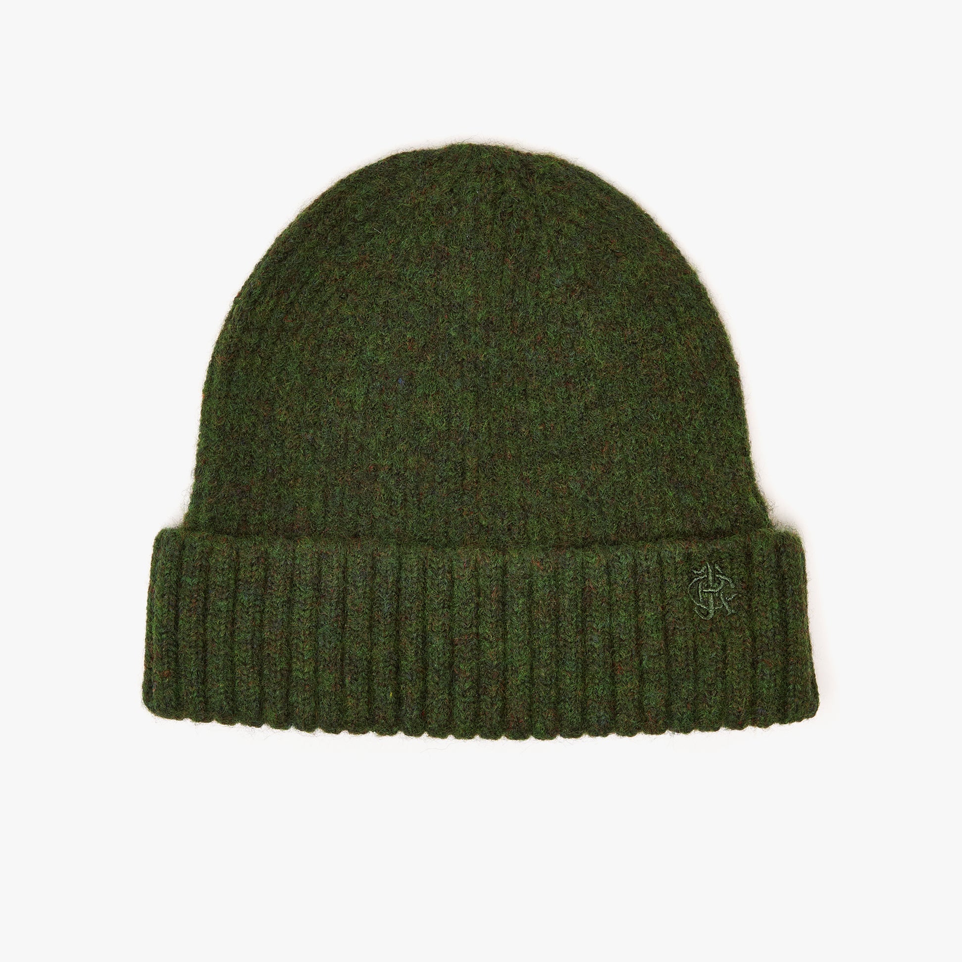 Joules BERWICK Mens Beanie Green front view, comfortable wool blend knit hat with ribbed cuff.