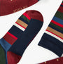Joules KINGSBURY 2-Pack Mens Socks Stripe Red detail view showcasing vibrant colors and striped patterns.