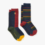 Joules KINGSBURY 2-Pack Mens Socks Harlequinn, side view showcasing striped and block color designs.