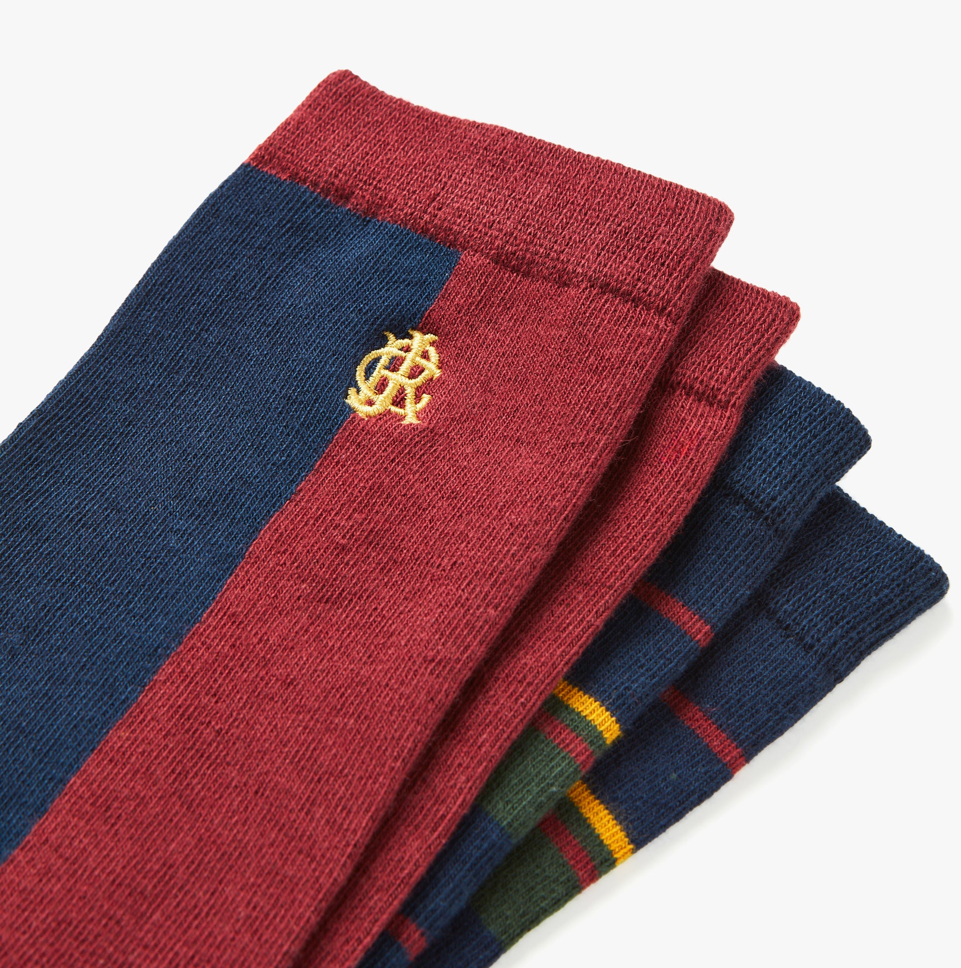 Joules KINGSBURY 2-Pack Mens Socks Harlequinn side view showing maroon and navy colors with a logo detail.