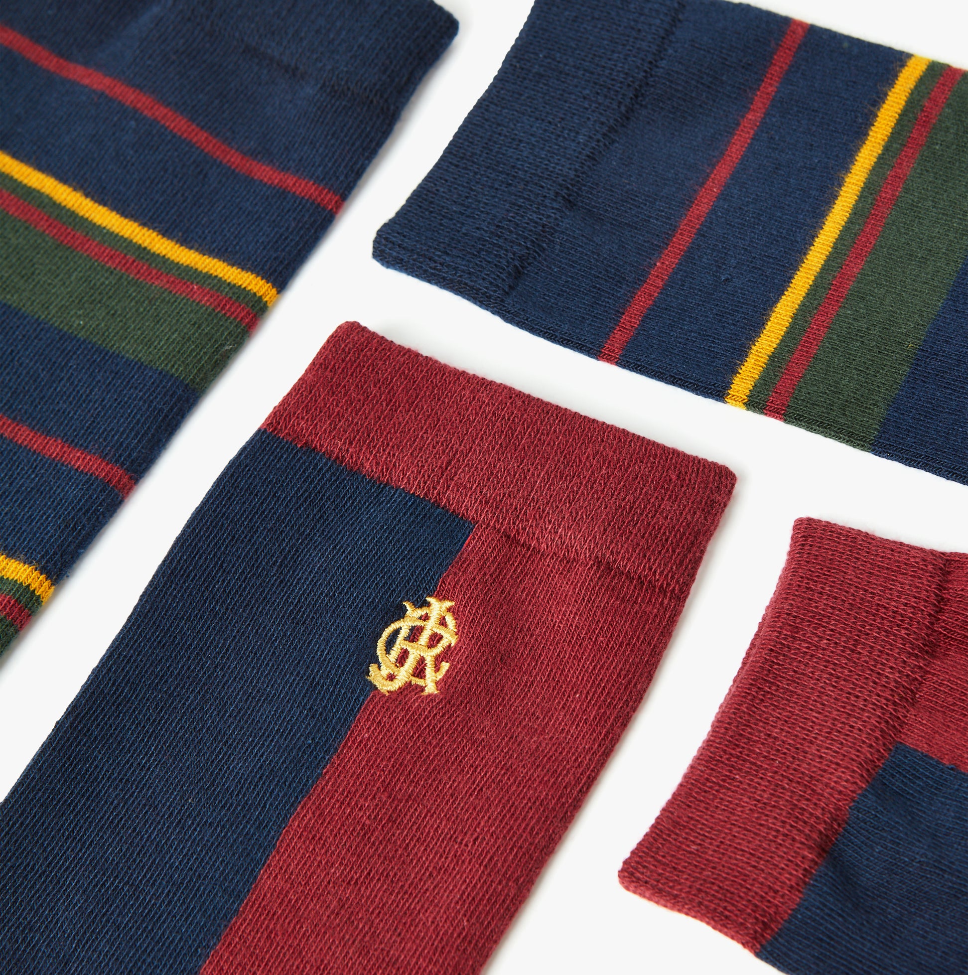 Joules KINGSBURY 2-Pack Mens Socks Harlequinn detailed view showcasing colorful striped patterns and logo.