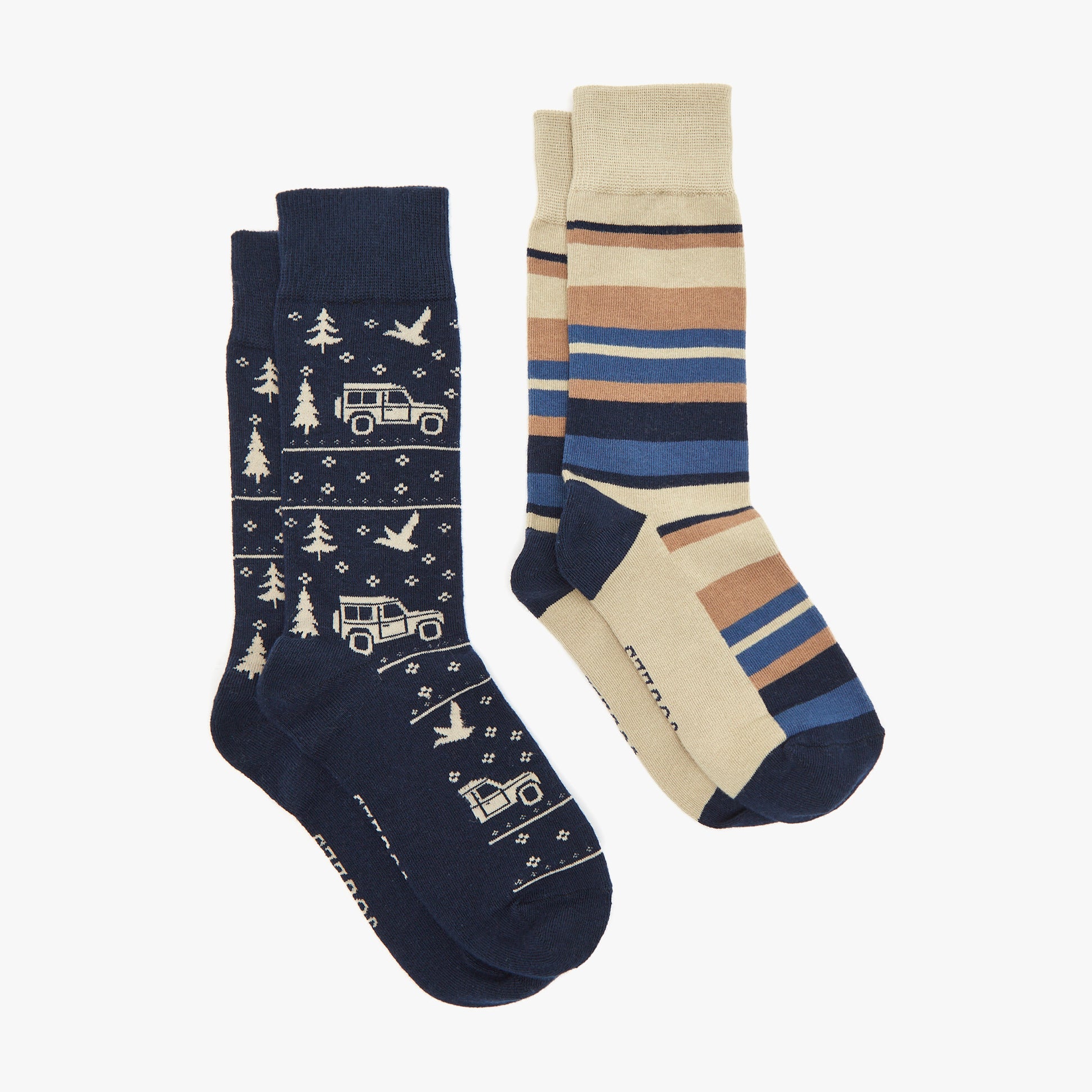 Joules KINGSBURY 2-Pack Mens Socks Navy Car side view featuring patterned and striped designs.