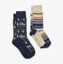 Joules KINGSBURY 2-Pack Mens Socks Navy Car side view featuring patterned and striped designs.